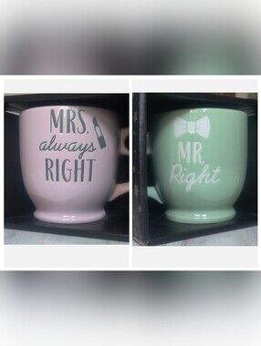 ⭐3 For $21⭐ MHI Mr. and Mrs. Right Mug Set in Mint and Pink